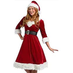 Santa Suit Santa Claus Mrs.Claus Cosplay Costume Outfits Christmas Dress Santa Clothes Women's Special Cosplay Costume Christmas Christmas Carnival Masquerade Adults' Christmas Velvet Dress Belt Hat Lightinthebox