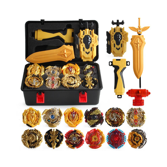 (Black) 12PCS Beyblade Gold Burst Set With Launcher + Box