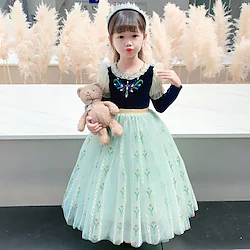 Frozen Fairytale Princess Anna Flower Girl Dress Theme Party Costume Tulle Dresses Girls' Movie Cosplay Cosplay Halloween Green Dress Halloween Carnival Masquerade Cotton Lightinthebox