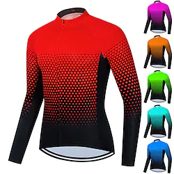 21Grams Men's Cycling Jersey Long Sleeve Bike Jersey Top with 3 Rear Pockets Mountain Bike MTB Road Bike Cycling Breathable Quick Dry Moisture Wicking Reflective Strips Green Sky Blue Orange Spandex Lightinthebox
