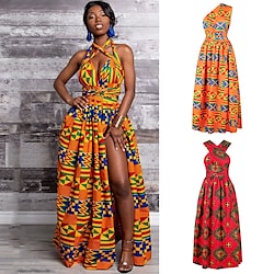 Main Actress Adults Women's Multi-ways Wear African Print Kitenge Boho Dress Modern African Outfits For Party Polyester Masquerade Dress Lightinthebox