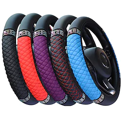 StarFire Four Seasons Universal Car Steering Wheel Cover 37-38cm Leather Embroidered Color Diamond-Studded Elastic Steering Wheel Cover Lightinthebox