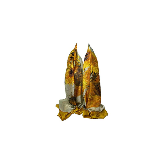 Large Silk Women Scarf, Sunflower Print Summer Silky Feel Head Wrap Shawl, Light Weight Fashion Neck Scarves for Ladies