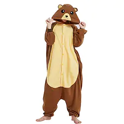 Adults' Kigurumi Pajamas Bear Color Block Onesie Pajamas Flannelette Cosplay For Men and Women Carnival Animal Sleepwear Cartoon Festival / Holiday Costumes Lightinthebox
