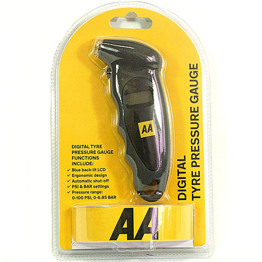 AA Digital Tyre Pressure Gauge AA1634 - Easy to Use on Cars Motorbikes Vans Bicycles - Backlit LCD Screen - 0-100 PSI/0-6.55 Bar