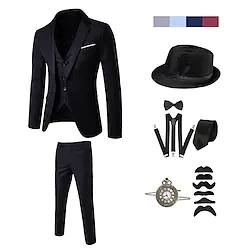 The Great Gatsby Gentleman Vintage Roaring 20s 1920s Outfits Suits Blazers Accesories Set Three-Piece Suit Men's Costume Vintage Cosplay Halloween Long Sleeve Long Pant Cravat Halloween Lightinthebox