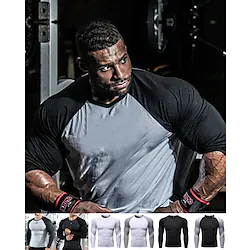 Men's Compression Shirt Running Shirt Patchwork Long Sleeve Compression Clothing Athletic Athleisure Winter Breathable Quick Dry Soft Running Jogging Training Sportswear Activewear Patchwork Black Lightinthebox