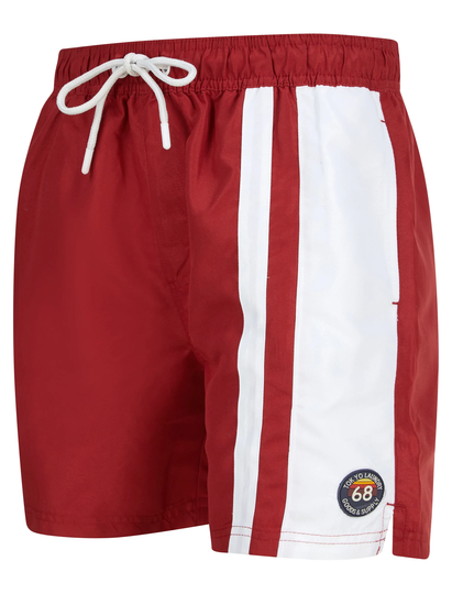 Swim Shorts Tillamook Striped Swim Shorts in Red Dahlia - Tokyo Laundry / S - Tokyo Laundry
