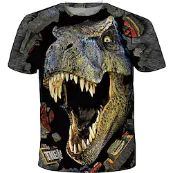 Kids Boys' T shirt Tee Short Sleeve Dinosaur 3D Print Color Block Animal Crewneck Quick Dry Blue Yellow Khaki Children Tops Summer Basic Streetwear 3-12 Years Lightinthebox