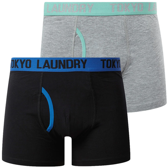Mens Underwear Spencer (2 Pack) Boxer Shorts Set in Olympian Blue / Dusty Jade Green - Tokyo Laundry / S - Tokyo Laundry