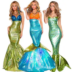 Mermaid Tail Aqua Queen Aqua Princess Cosplay Costume Party Costume Women's Movie Cosplay Golden Purple Dark Green Mermaid Fishtail Bikini Christmas Carnival Terylene Lightinthebox