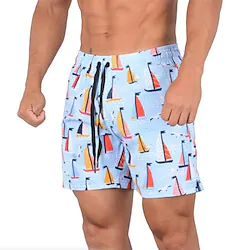 Men's Swim Shorts Swim Trunks Board Shorts Drawstring Elastic Waist Graphic Comfort Breathable Short Casual Holiday Beach Streetwear Stylish White Navy Blue Lightinthebox