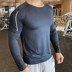 Men's Compression Shirt Running Shirt Long Sleeve Compression Clothing Athletic Athleisure Winter Breathable Quick Dry Soft Running Jogging Training Sportswear Activewear Striped Black White Royal Lightinthebox