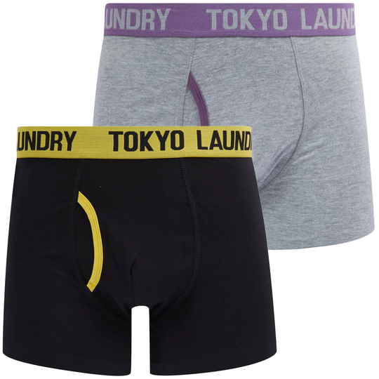 Mens Underwear Sadiki (2 Pack) Boxer Shorts Set in Maize Yellow / Grape Jam - Tokyo Laundry / S - Tokyo Laundry