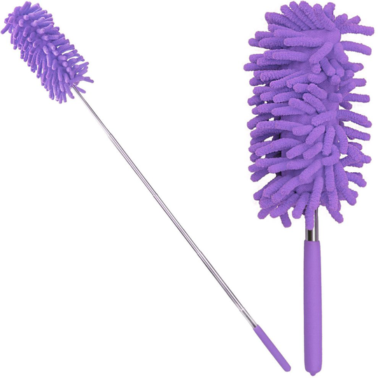 (Purple) 75cm Telescopic Microfibre Cleaning Duster Brush Extendible Soft Grip Handle New