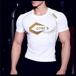 Men's Compression Shirt Running Shirt Short Sleeve Compression Clothing Athletic Athleisure Breathable Quick Dry Soft Fitness Gym Workout Running Sportswear Activewear dark grey-white logo Royal Lightinthebox