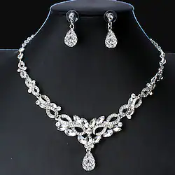 Hoop Earrings 1 set White Cubic Zirconia 18K Gold Plated Rhinestone 1 Necklace Earrings Women's Basic Elegant Korean Classic Drop Feather Jewelry Set For Party Wedding Carnival / Bridal Jewelry Sets Lightinthebox