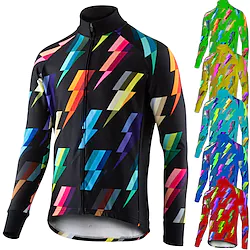 21Grams Men's Cycling Jersey Long Sleeve Bike Top with 3 Rear Pockets Mountain Bike MTB Road Bike Cycling Breathable Quick Dry Moisture Wicking Reflective Strips Black Green Yellow Geometic Polyester Lightinthebox