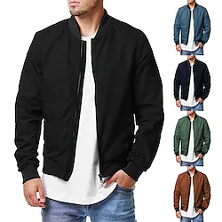 Men's Bomber Jacket Windproof Waterproof Outdoor Business Causal Zipper Square Neck Stylish Casual Daily Jacket Outerwear Pure Color Quick Dry Blue Camel Navy Blue / Spring / Fall / Long Sleeve Lightinthebox