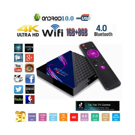 H96 Mini V8 4K Smart TV Box Android 10.0 Quad-Core WiFi 1GB + 8GB