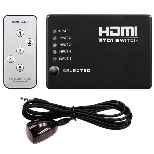 5 Port HDMI Switcher, 3D HDMI Splitter Box with Remote Control, 5 Input & 1 Output