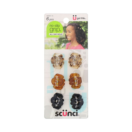 Scunci, No Slip Grip, Mini Octopus Jaw Clips, Assorted Colors, 6 Pieces