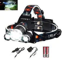 Headlamps Headlight Waterproof 6000 lm LED Emitters 4 Mode with Batteries and Charger Waterproof Camping / Hiking / Caving Everyday Use Diving / Boating AU EU USA Black / Aluminum Alloy / US Plug Lightinthebox
