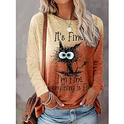 Women's T shirt Tee Green Purple Pink Graphic Color Gradient Print Long Sleeve Casual Weekend Round Neck Regular I'm Fine Painting S Lightinthebox