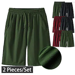 Men's 2 Pack Athletic Shorts Tech Mesh Shorts Beach Shorts Gym Shorts Basketball Shorts Activewear Workout Quick Dry Breathable Elastic Waist Drawstring Solid Color Lightinthebox
