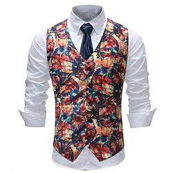 Men's Vest Warm Formal Single Breasted Graphic 3D Printed Graphic V Neck Business Jacket Outerwear Sleeveless Pocket Fall Lightinthebox