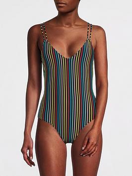 Solid & Striped The Lynn Rainbow Pinstripe Swimsuit - Black
