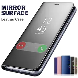 Phone Case For Samsung Galaxy A23 S22 Ultra Plus S21 S20 S10 S9 S8 FE A72 A52 A42 A32 with Stand Plating Mirror Smart Case Flip Full Body Solid Colored Lightinthebox