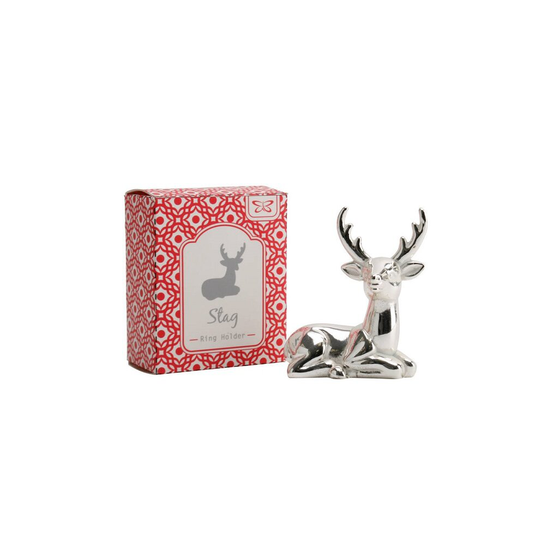 Silver Finish Stag Shaped Ring Holder Ring Organiser Ring Stand Gift Boxed