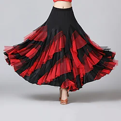 Ballroom Dance Skirts Cascading Ruffles Split Joint Women's Training Performance Natural Mesh Chiffon Milk Fiber Lightinthebox