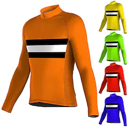 21Grams Men's Cycling Jersey Long Sleeve Bike Jersey Top with 3 Rear Pockets Mountain Bike MTB Road Bike Cycling Breathable Quick Dry Moisture Wicking Reflective Strips Green Yellow Orange Spandex Lightinthebox