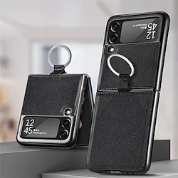 Phone Case with Ring For Samsung Galaxy Back Cover Galaxy Z Flip 3 5G Shockproof Dustproof Solid Colored PU Leather Lightinthebox