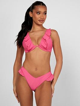 Boux Avenue Ibiza Frill Bikini Brief - Pink, Pink, Size 16, Women