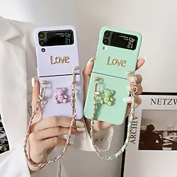 Phone Case For Samsung Galaxy Back Cover Z Flip 4 Z Flip 3 Four Corners Drop Resistance with Wrist Strap Shockproof Animal Word / Phrase Solid Colored TPU PC Lightinthebox