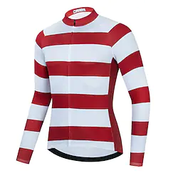 21Grams Men's Cycling Jersey Long Sleeve Bike Top with 3 Rear Pockets Mountain Bike MTB Road Bike Cycling Breathable Quick Dry Moisture Wicking Reflective Strips Red Color Block Stripes Polyester Lightinthebox