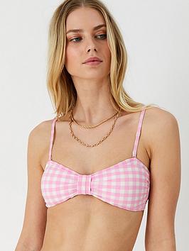Accessorize Gingham Bandeau Bikini Top - Pink, Pink, Size 6, Women