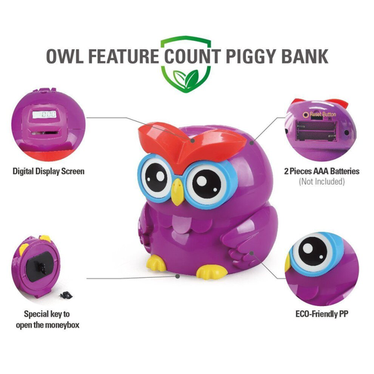 (Purple) UK STERLING COIN SMART PIGGY BANK DIGITAL COIN BANK AUTOMATICAL COUNTING LCD SCREEN MONEY BOX JAR OWL SHAPE