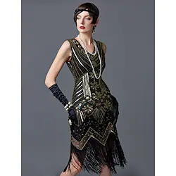 The Great Gatsby Charleston Roaring 20s 1920s Cocktail Dress Vintage Dress Flapper Dress Prom Dress Prom Dresses Women's Tassel Fringe Costume Vintage Cosplay Party Homecoming Prom Sleeveless Knee Lightinthebox