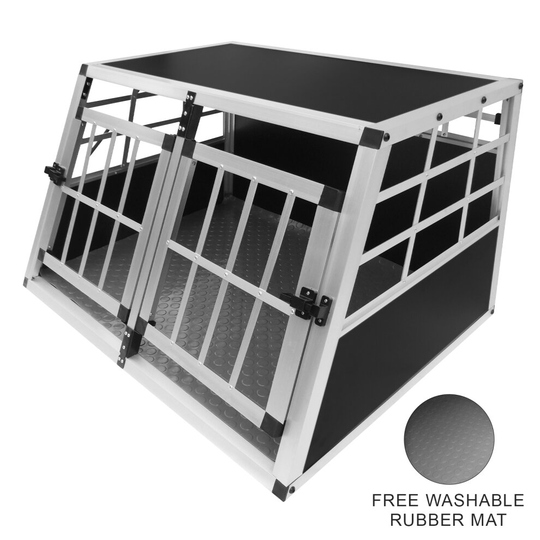 Pet Transport Cage Car Crate Aluminium Double Travel Box 2 Doors