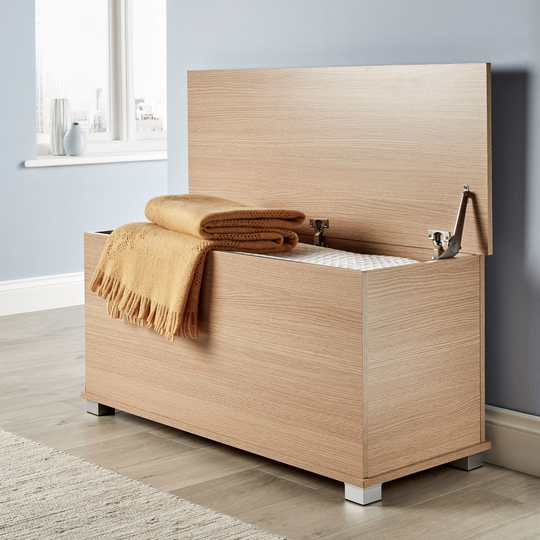 Ottoman Storage Chest Oak Toy Chest Bedding or Blanket Box Large Wooden