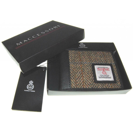 (Green) Real Harris Tweed Scotland Herringbone Tri-fold Wallet GIFT BOXED