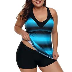 Women's Swimwear Tankini 2 Piece Plus Size Swimsuit Push Up for Big Busts Striped Green Blue Purple Padded Scoop Neck Bathing Suits Sports Basic Vacation / New / Padded Bras Lightinthebox