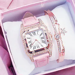 Quartz Watches for Women's Women Analog Diamond Watch Starry Square Dial Bracelet Set Ladies Leather Band Wristwatch Female Clock Lightinthebox