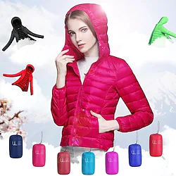 Women's Hoodie Jacket Hiking Down Jacket Duckdown Winter Outdoor Full Zip Hoodie Thermal Warm Packable Windproof Ultra Light (UL) Jacket Coat Top Camping Ski / Snowboard Fishing Red Blue Lightinthebox