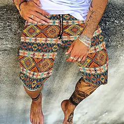 Men's Yoga Shorts Drawstring Quick Dry High Waist Yoga Fitness Gym Workout Shorts Bottoms Bohemian Gray Purple Yellow Sports Activewear Stretchy Loose / Athletic / Athleisure Lightinthebox