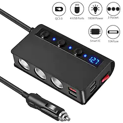 Cigarette Lighter Adapter Car 1 drag 3 Plug Multifunctional Car Charger 4 port USB 12V-24V Socket Splitter Plug LED Voltage display with Independent power switch Lightinthebox
